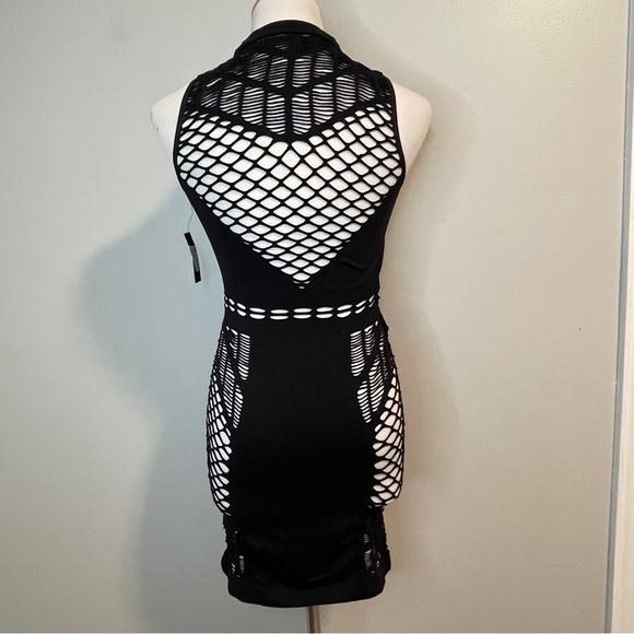 Hauty Mock Neck Fishnet Chemise Black OSFM - Picture 4 of 9